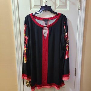 Ashley Stewart Black Top with Red Flowers - New with Tags
